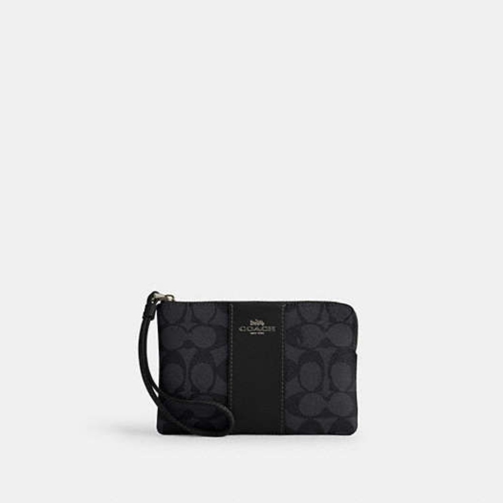 Corner Zip Wristlet In Signature Canvas With Stripe